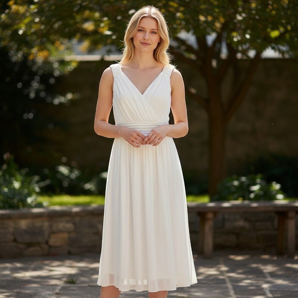 Suzi Chin for Maggy Boutique Sleeveless Fit & Flare Dress Sz 16 Greecian Wedding